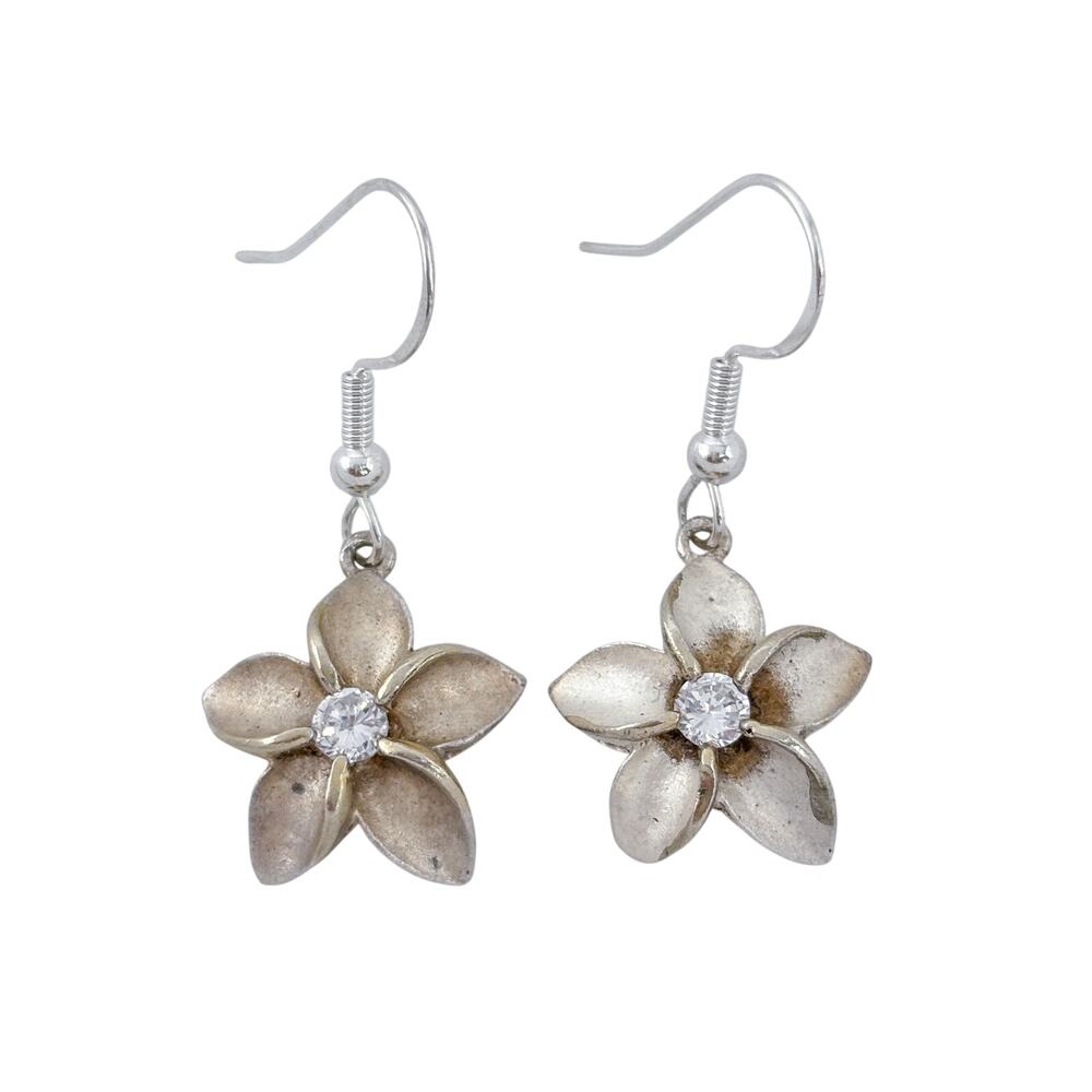 Vintage Sterling Silver 925 Flower Cubic Zirconia Earrings